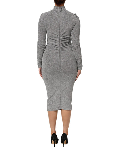 Dolce & Gabbana Gray Nylon Bodycon Sheath Long Sleeves Dress