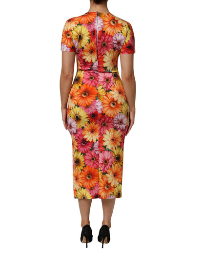 Dolce & Gabbana Multicolor Floral Print SilkSheath Midi Dress