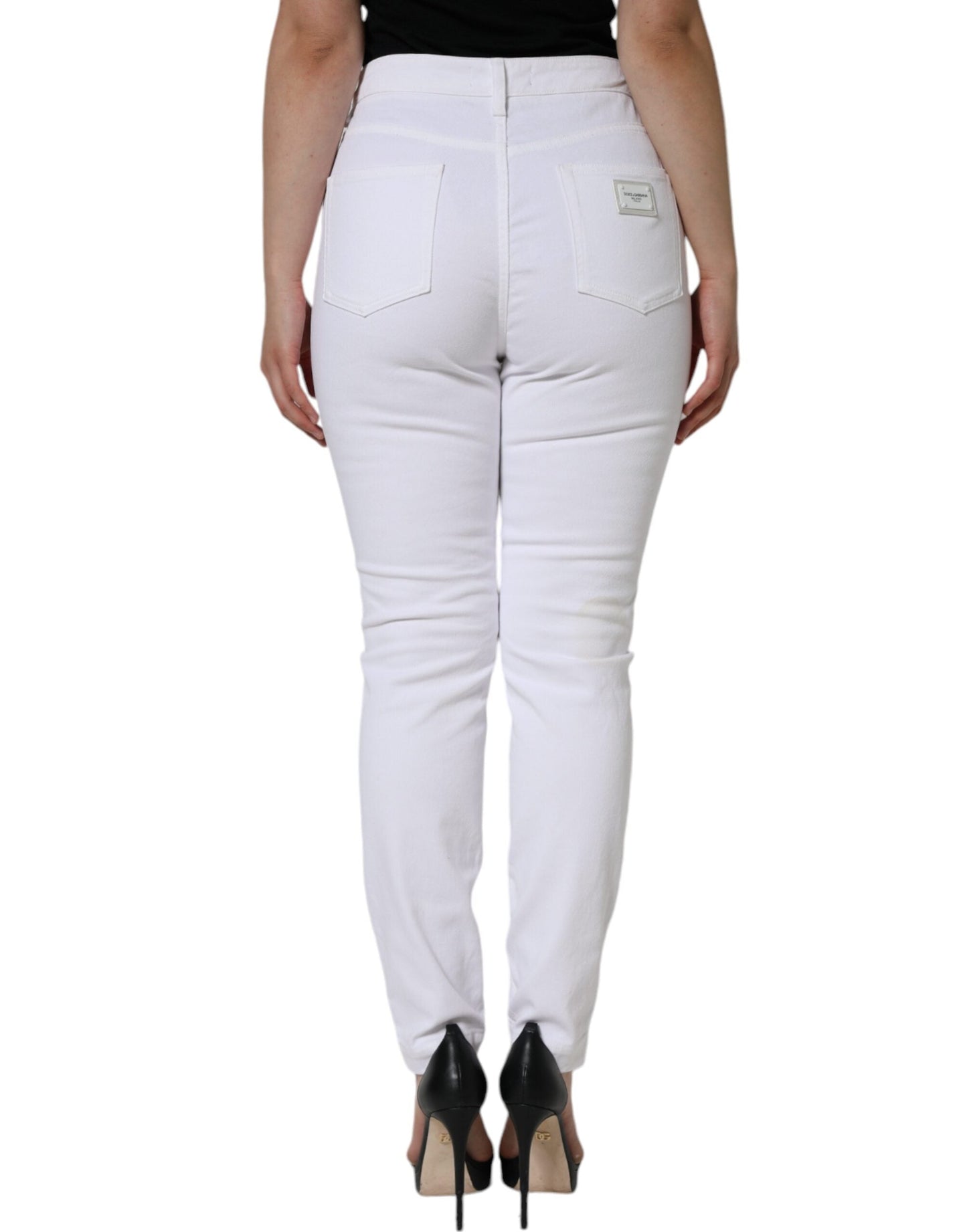 Dolce & Gabbana White AUDREY Cotton Logo Skinny Denim Jeans