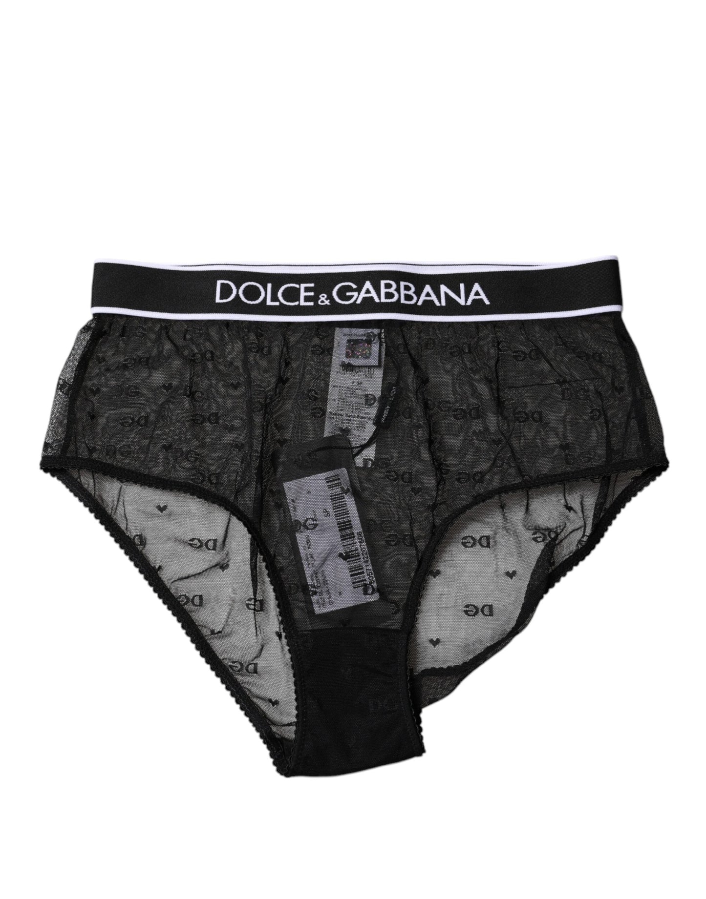 Dolce & Gabbana Black Lace Nylon High Waist Panty Underwear