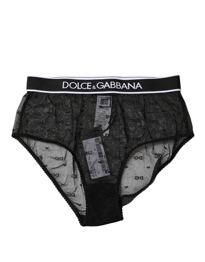 Dolce & Gabbana Black Lace Nylon High Waist Panty Underwear