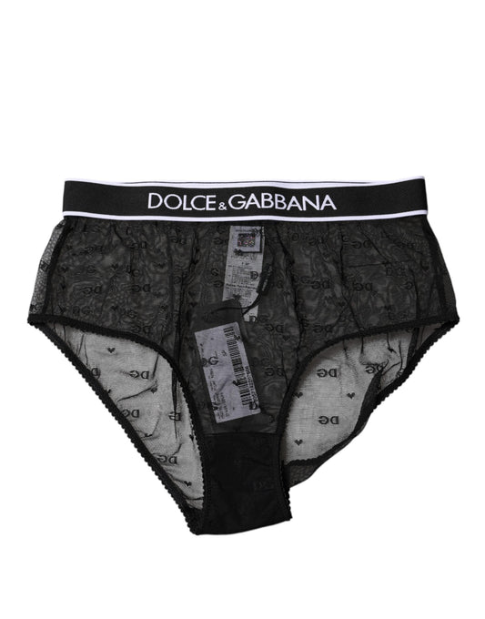 Dolce & Gabbana Black Lace Nylon High Waist Panty Underwear