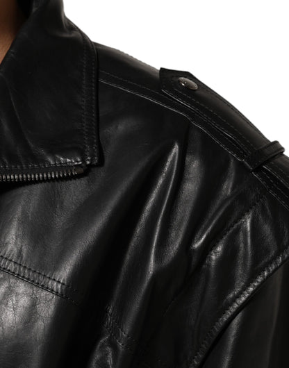 Dolce & Gabbana Black Leather Full Zip Biker Blouson Jacket