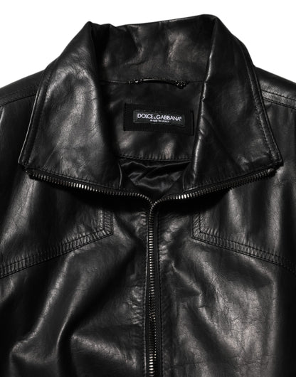 Dolce & Gabbana Black Leather Full Zip Biker Blouson Jacket