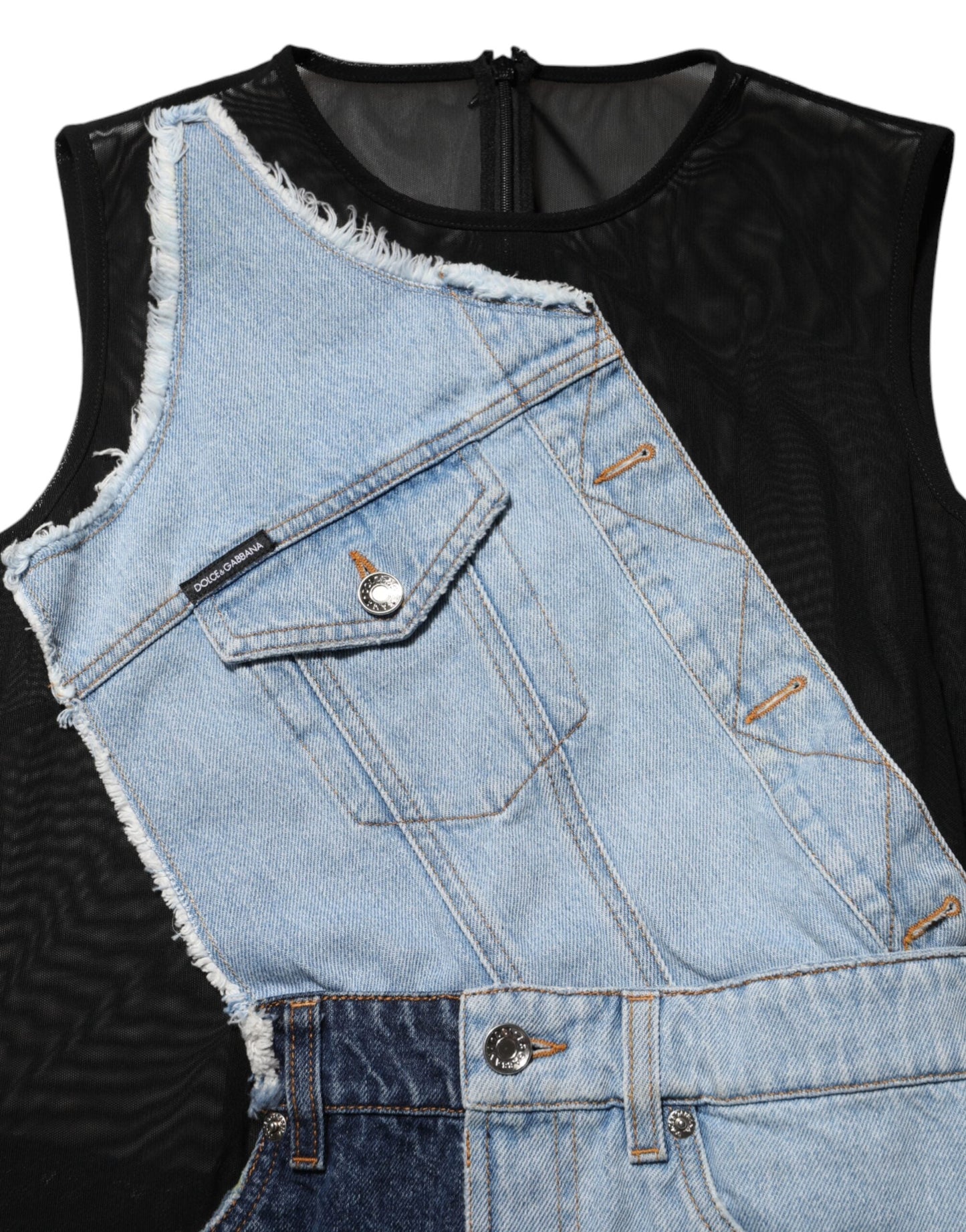 Dolce & Gabbana Blue Nylon Patchwork Denim Sheath Mini Dress