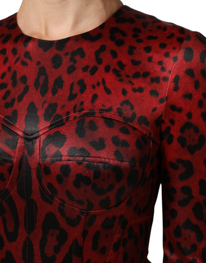 Dolce & Gabbana Red Leopard Sheath Long Sleeves Dress
