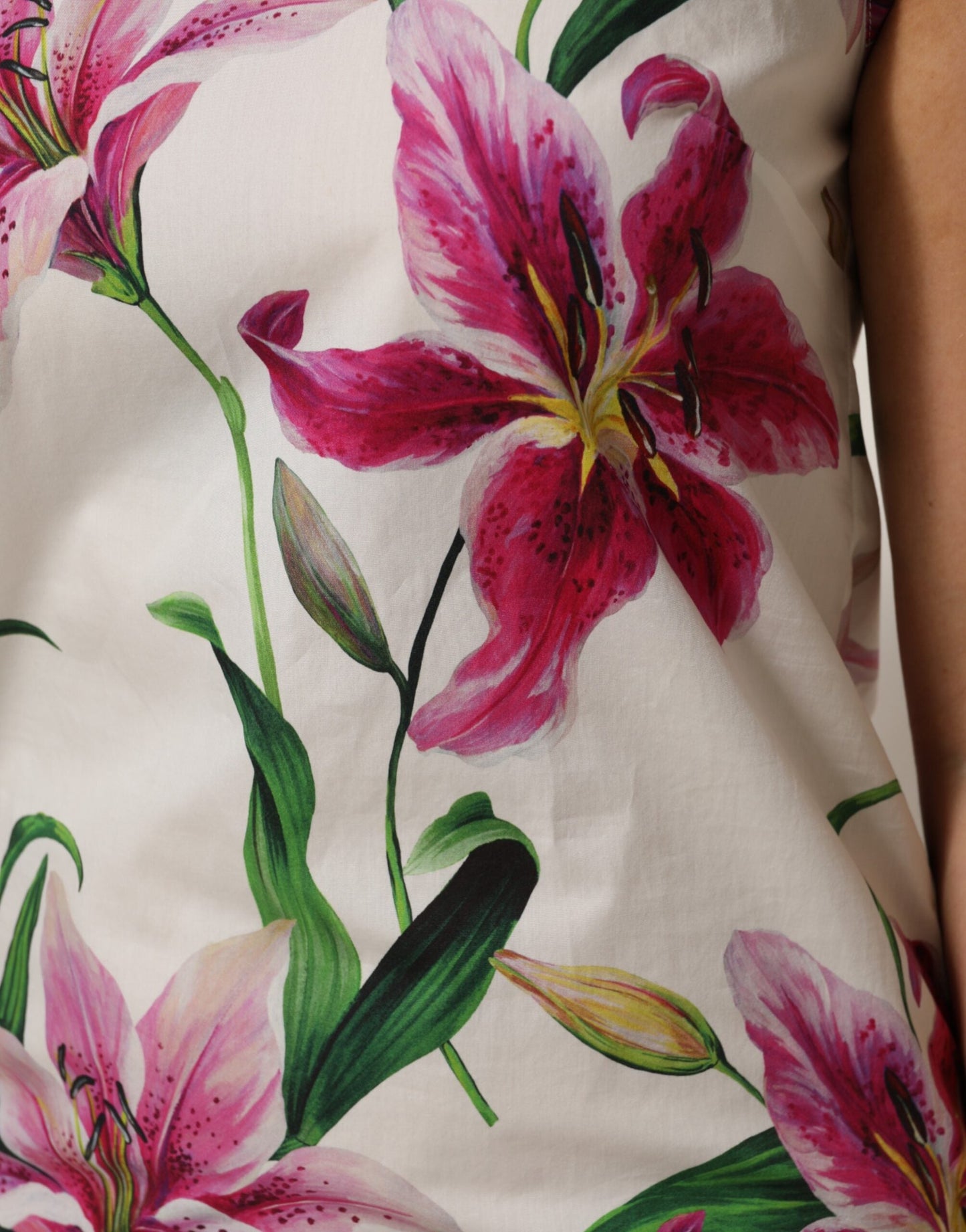 Dolce & Gabbana White Cotton Floral Sleeveless Mini Dress