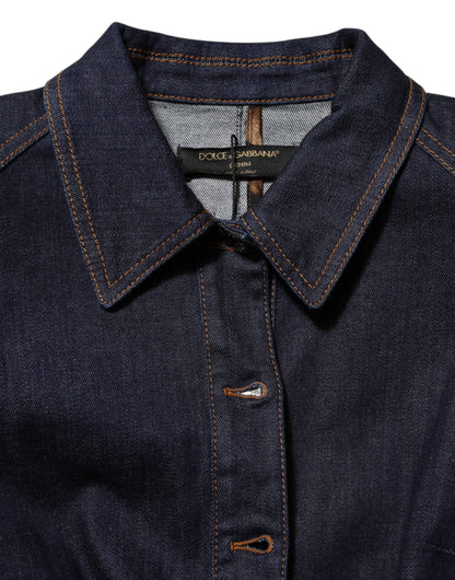 Dolce & Gabbana Dark Blue Cotton Collared Denim Coat Jacket