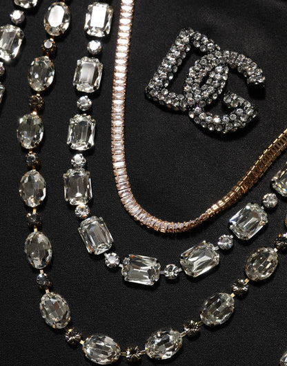 Dolce & Gabbana Black Necklace Crystal DG Logo Sweatshirt Sweater