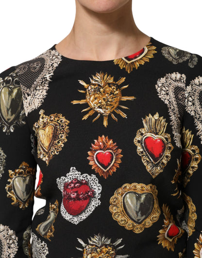 Dolce & Gabbana Black Sacred Heart Print Long Sleeves Top