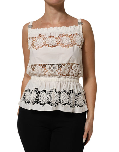 Dolce & Gabbana White Poplin Openwork Embroidery Tank Top