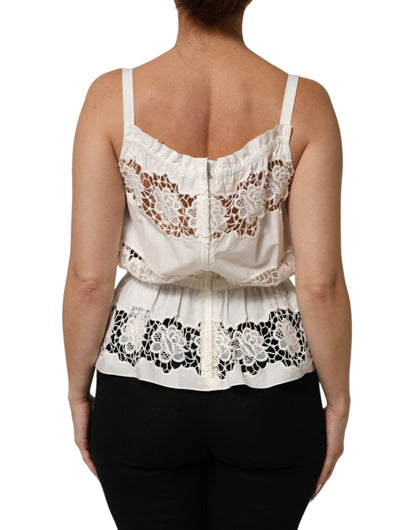 Dolce & Gabbana White Poplin Openwork Embroidery Tank Top