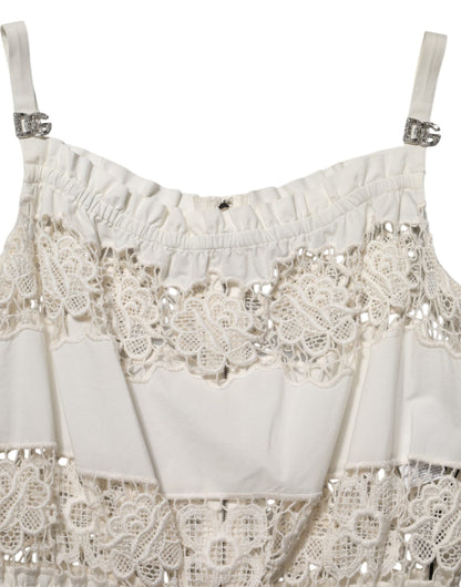 Dolce & Gabbana White Poplin Openwork Embroidery Tank Top