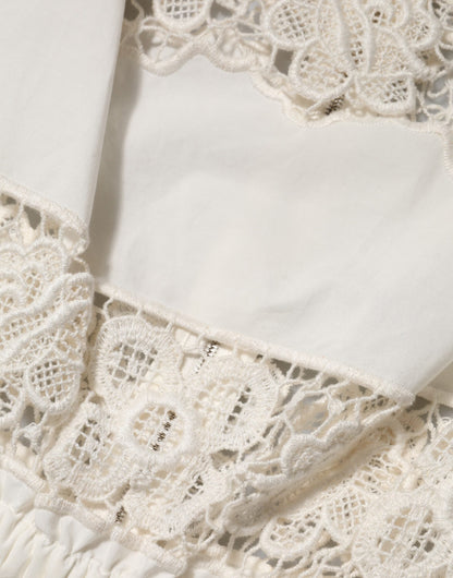 Dolce & Gabbana White Poplin Openwork Embroidery Tank Top
