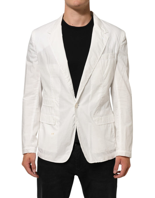 Dolce & Gabbana White Cotton 1 Button Men Suit Blazer