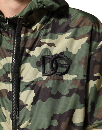 Dolce & Gabbana Green Camouflage Hooded Sweatshirt Jacket