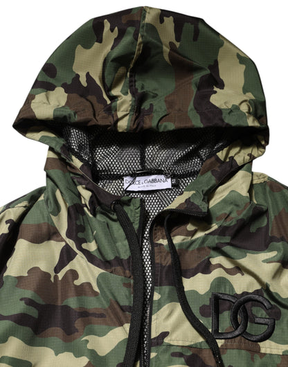 Dolce & Gabbana Green Camouflage Hooded Sweatshirt Jacket