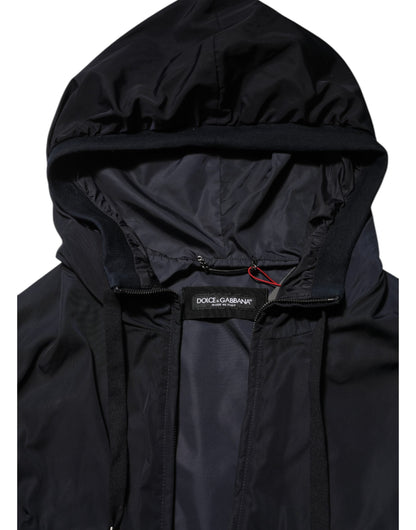 Dolce & Gabbana Blue Logo Tape Hooded Full Zip Bomber Jacket