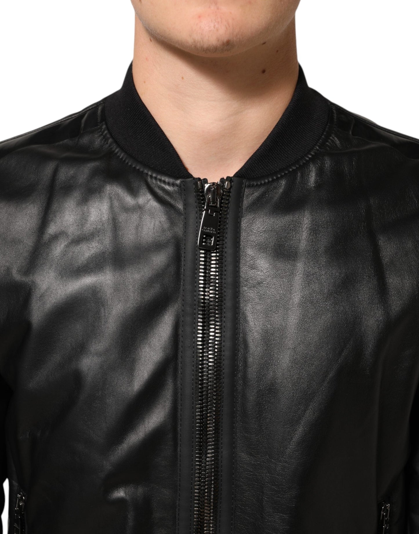 Dolce & Gabbana Black Leather Nylon FullZip Blouson Jacket