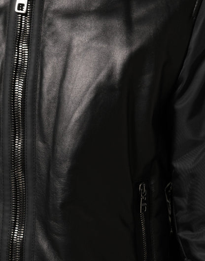 Dolce & Gabbana Black Leather Nylon FullZip Blouson Jacket