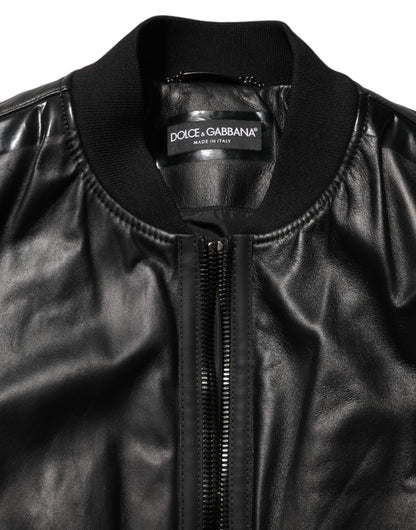 Dolce & Gabbana Black Leather Nylon FullZip Blouson Jacket