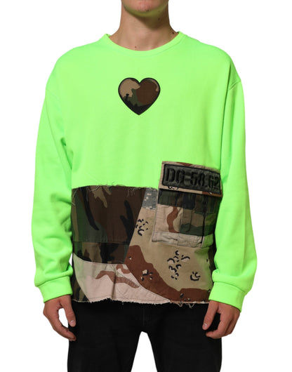 Dolce & Gabbana Green Patchwork Heart Men Sweatshirt Sweater