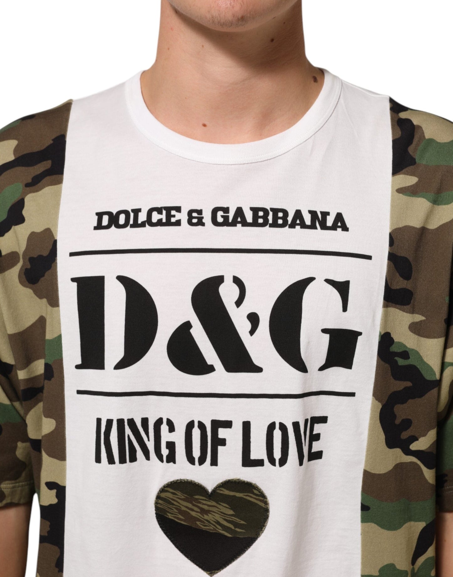 Dolce & Gabbana White Logo Camouflage Crew Neck Men T-shirt
