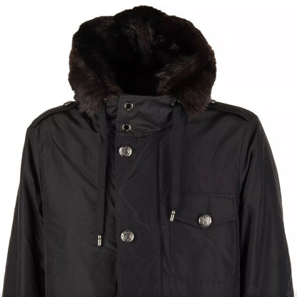 Dolce & Gabbana Black Silk Men Parka