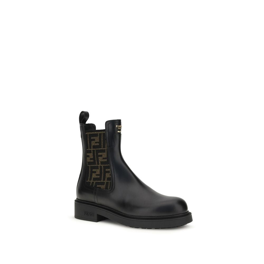 Fendi FF leather and fabric Ankle Boots