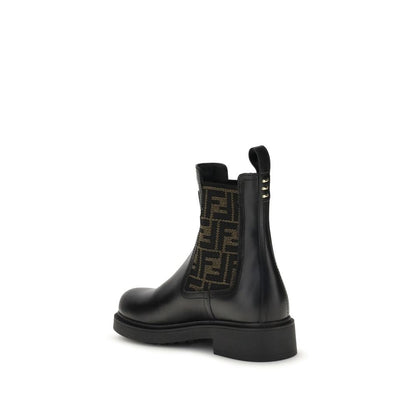 Fendi FF leather and fabric Ankle Boots