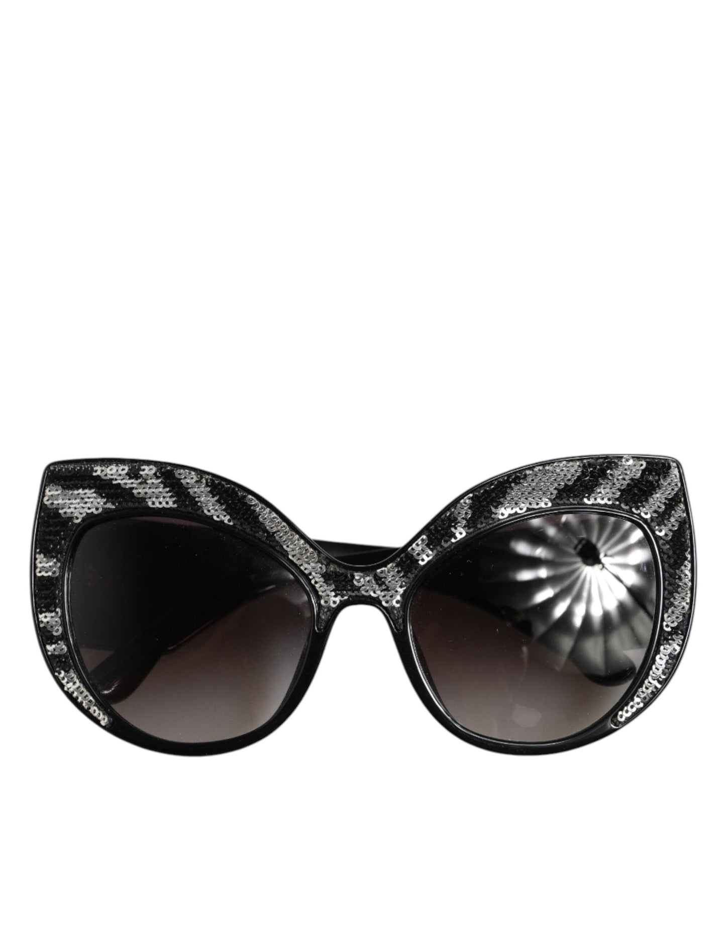 Dolce & Gabbana Black Silver Sequin Butterfly Polarized Sunglasses