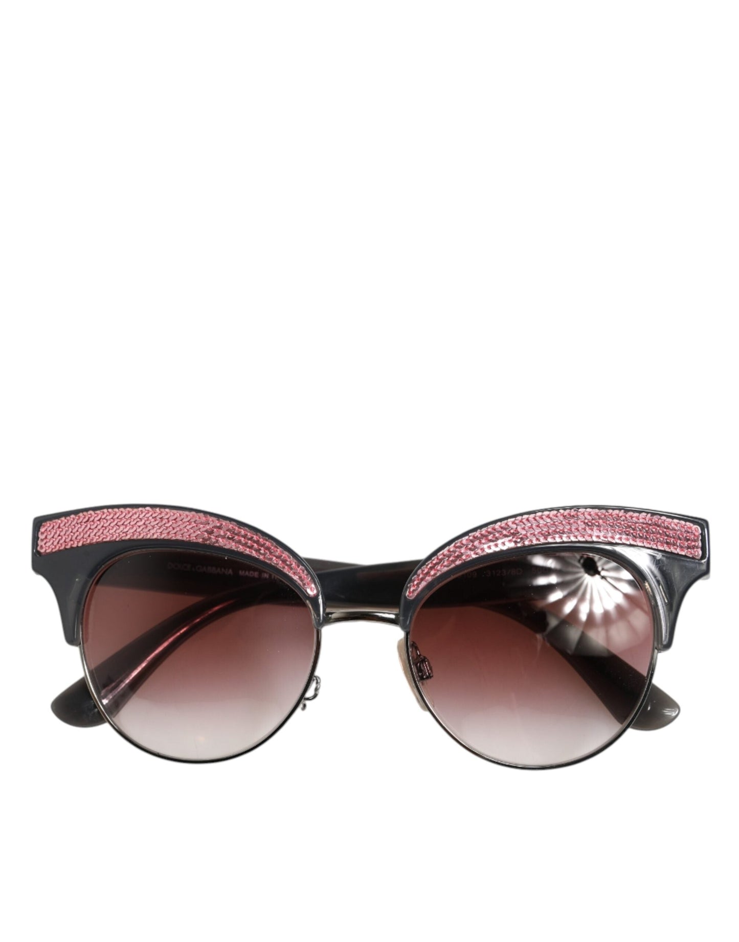 Dolce & Gabbana Black Pink Mirrored Cat Eye Sequined Sunglasses