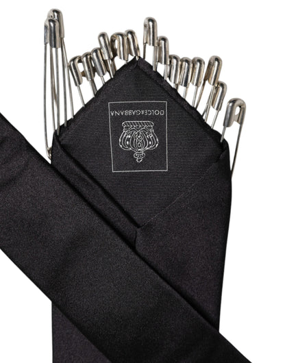 Dolce & Gabbana Black Safety Pins Silk Adjustable Necktie Accessory Tie
