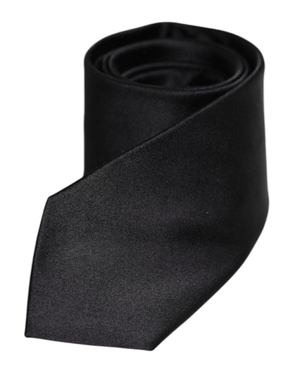 Dolce & Gabbana Men Black Solid Silk Adjustable Necktie Accessory Tie