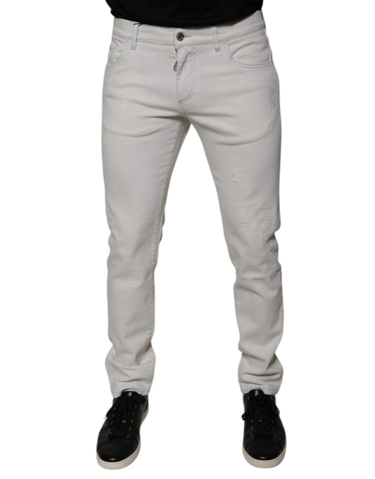 Dolce & Gabbana White Cotton Stretch Skinny Men Denim Jeans
