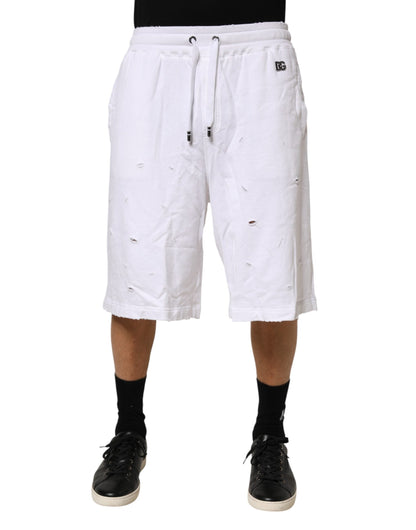 Dolce & Gabbana White Distressed Cotton Men Bermuda Shorts