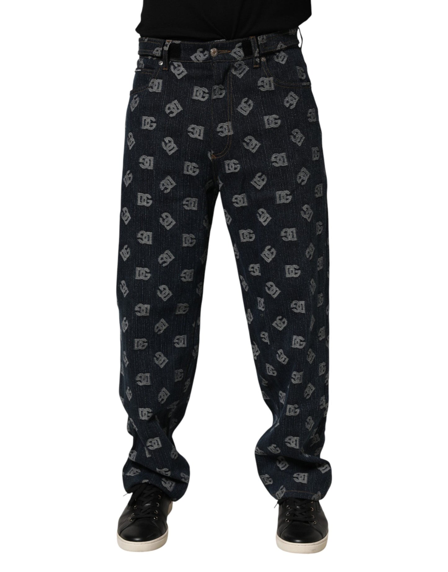 Dolce & Gabbana Blue Logo Print Straight Denim Men Jeans