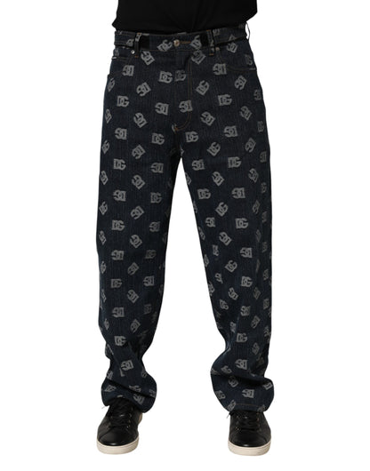 Dolce & Gabbana Blue Logo Print Straight Denim Men Jeans