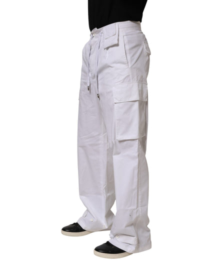 Dolce & Gabbana White Linen Straight Cargo Men Trouser Pants