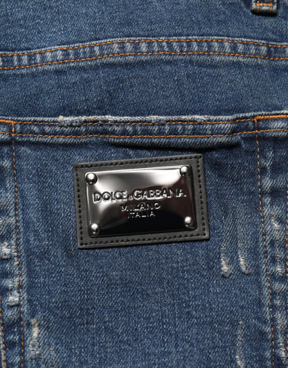 Dolce & Gabbana Blue Tattered Cotton Skinny Men Denim Jeans