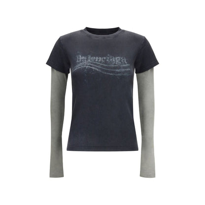 Balenciaga Washed Crayon Political Double-Sleeve T-Shirt