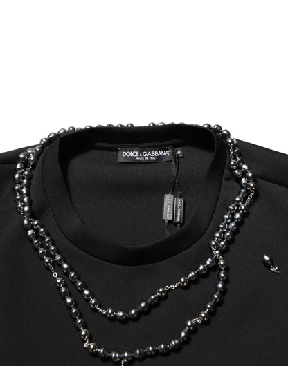 Dolce & Gabbana Black Polyester Necklace Embellished T-shirt
